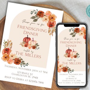 Friendsgiving Invitation Template | Thanksgiving Dinner Printable Invitation | Friendsgiving Brunch Invitation | Friendsgiving Dinner Invite