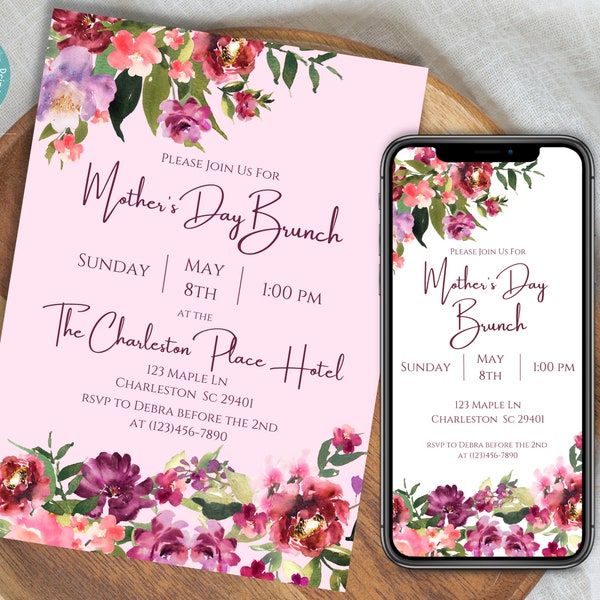 Mother's Day Brunch Invitation Template | Printable Mother's Day Celebration Invite | Mother's Day Party Phone Invite | Mother's Day Tea