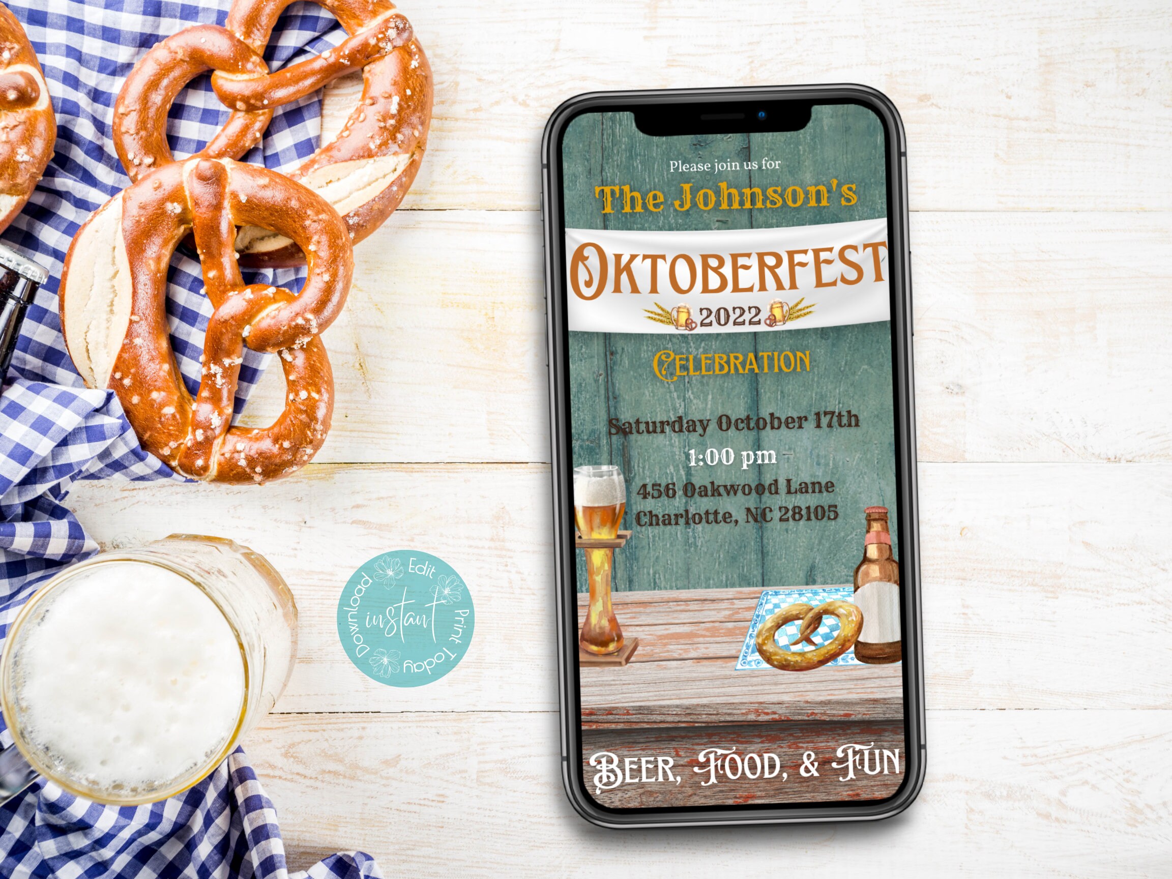 Oktoberfest Party Phone Invitation Template | Oktoberfest Festival Mobile Invite | German Beer Festival Invite | Bavarian Festival Invite