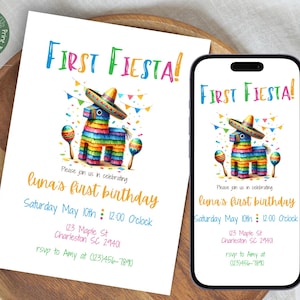 First Fiesta Birthday Invitation Template | Cinco de Mayo First Birthday Fiesta Invitation Template | Pinata First Fiesta Party Invitation