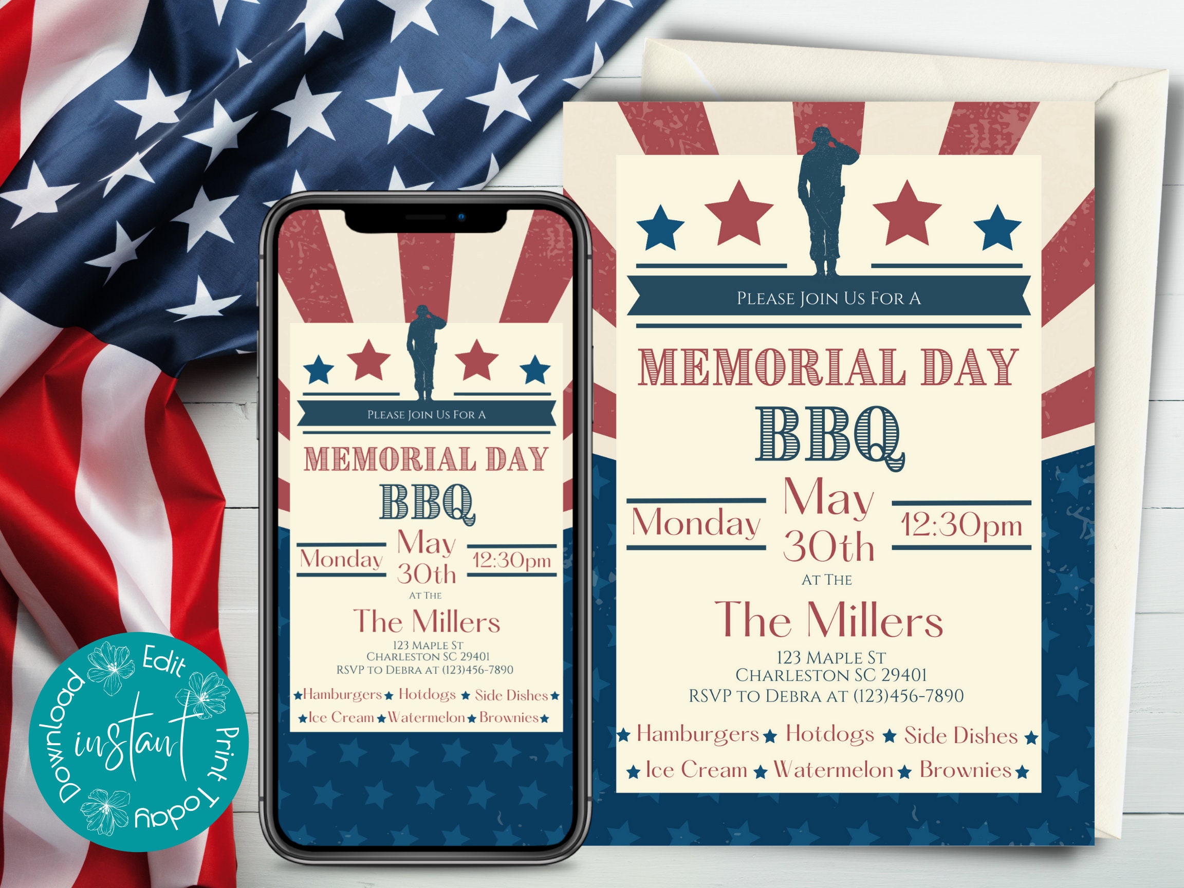 Memorial Day BBQ Invitation Template Printable Memorial Day Cookout