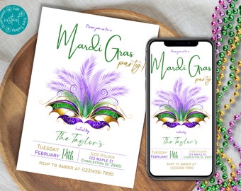Mardi Gras Party Invitation Template | Fat Tuesday Party Invitation Template | Mardi Gras Celebration Invitation | Mardi Gras Parade Invite