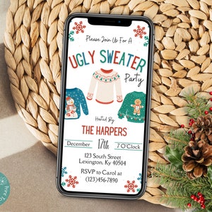 Ugly Christmas Sweater Party Phone Invitation Template | Christmas Party Invite | Holiday Sweater Party Invite | Ugly Sweater Party Invite