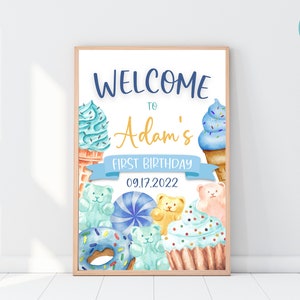 He&#39;s So Sweet Birthday Welcome Poster Template | Boy Sweet One Birthday Welcome Sign Template | Candy Birthday Party Welcome Poster Template