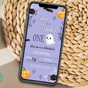 He&#39;s A Spooky One Birthday Phone Invitation Template | Boy Halloween Birthday Party Mobile Invite | Boy First Birthday Halloween Invite