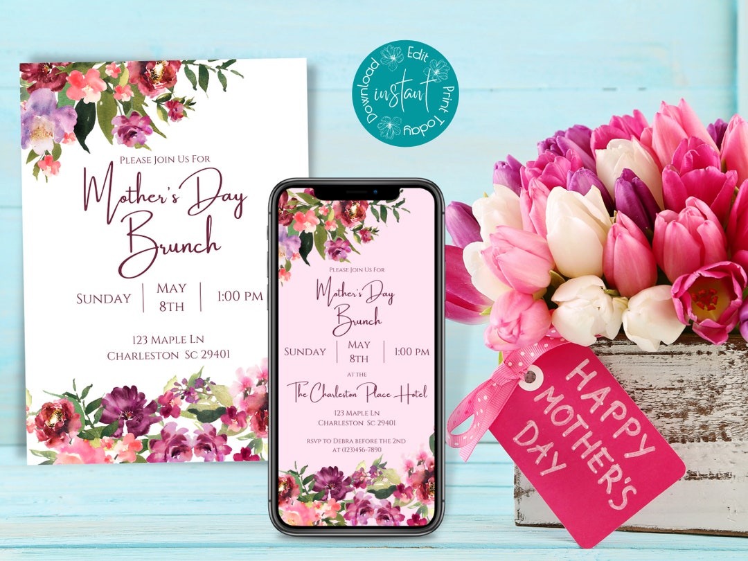 Editable Mother's Day Brunch Invitation Template Printable Mother's Day ...