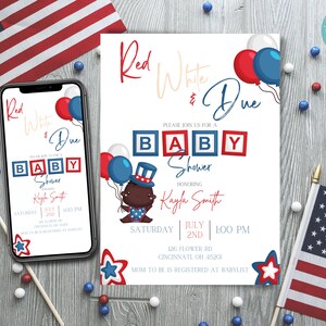 Red, White & Due Baby Shower Invitation Template | July 4th Baby Shower Invitation | Independence Day Baby Shower Invitation Template