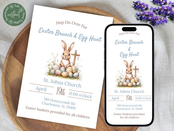Hop On Over Easter Brunch & Egg Hunt Invitation| Easter Egg Hunt Invitation | Easter Brunch Invitation | Easter Sunday Invitation Template