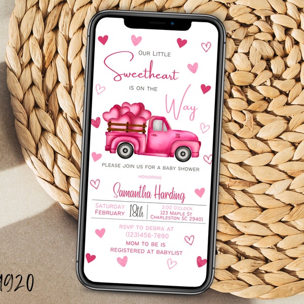 Our Little Sweetheart Is On The Way Phone Invitation Template |  Valentine's Day Baby Shower Mobile Invitation | February Baby Shower