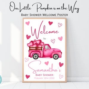 Notre petite chérie est sur le chemin Baby Shower Welcome Poster | Signe de bienvenue de la fête prénatale de la Saint-Valentin | Février Baby Shower Bienvenue