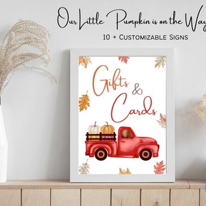 Unser kleiner Kürbis ist auf dem Weg Baby Shower Dekorative Schilder | Herbst Baby Shower Zeichen Set | Herbst Baby Shower Zeichen | Roter LKW Baby Shower