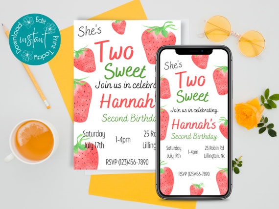 Editable Two Sweet Birthday Invitation Template Printable | Etsy