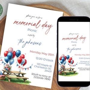 Memorial Day Picnic Invitation | Memorial Day Cookout Invitation | Memorial Day Barbecue Invitation | Memorial Day Celebration Invitation