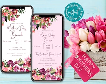 Mother&#39;s Day Brunch Phone Invitation Template | Editable Mother&#39;s Day Celebration Invitation | Digital Mother&#39;s Day Party Invitation