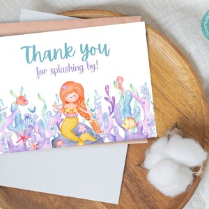 Unsere kleine Meerjungfrau Geburtstag Dankeschön Karten Vorlage | Meerjungfrau Geburtstag Dankeskarte | Under The Sea Geburtstag Dankeschön Karten Vorlage