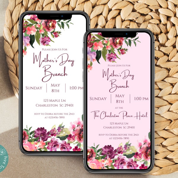 Mother's Day Brunch Phone Invitation Template | Editable Mother's Day Celebration Invitation | Digital Mother's Day Party Invitation