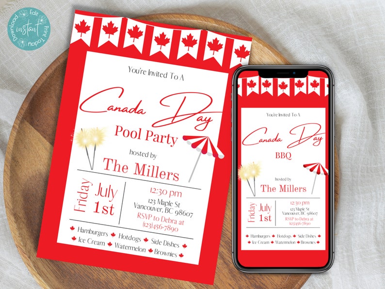 Canada Day Party Invitation Template Canada Day BBQ Editable Invitation