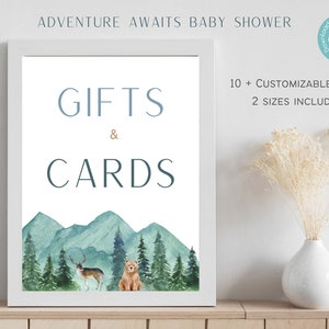 Avontuur wacht op baby shower tekenset | Berg baby shower aangepaste borden | Laat het avontuur beginnen Aanpasbare borden voor babyshowers