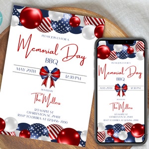 Memorial Day BBQ Invitation Template | Memorial Day Cookout Printable Invitation Template | Memorial Day Celebration Phone Invitation