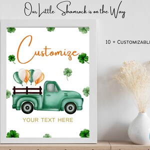 Nuestro pequeño trébol está en camino conjunto de letreros de baby shower / letreros de baby shower del día de San Patricio / letreros personalizables de baby shower de primavera