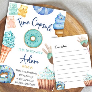 He&#39;s So Sweet Birthday Time Capsule Template | He&#39;s A Sweet One Birthday Party Time Capsule | Boy Candy Theme First Birthday Time Capsule