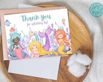 Our Little Mermaid Birthday Thank You Card Template | Mermaid Birthday Thank You Card | Under The Sea Birthday Thank You Card Template