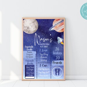 Zwei Mond Geburtstag Meilenstein Zeichen Vorlage | Zwei Infinity Geburtstagsparty Meilenstein Poster | Weltraum Geburtstagsparty Meilenstein Zeichen