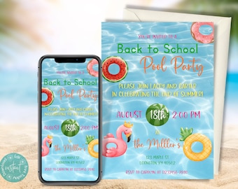 Back To School Pool Party Invitation Template | End Of Summer Pool Party Invitation | Back To School Celebration Invitation Template