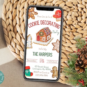 Christmas Cookie Decorating Party Phone Invitation Template | Christmas Cookie Exchange Party Mobile Invite | Holiday Cookie Party Invite