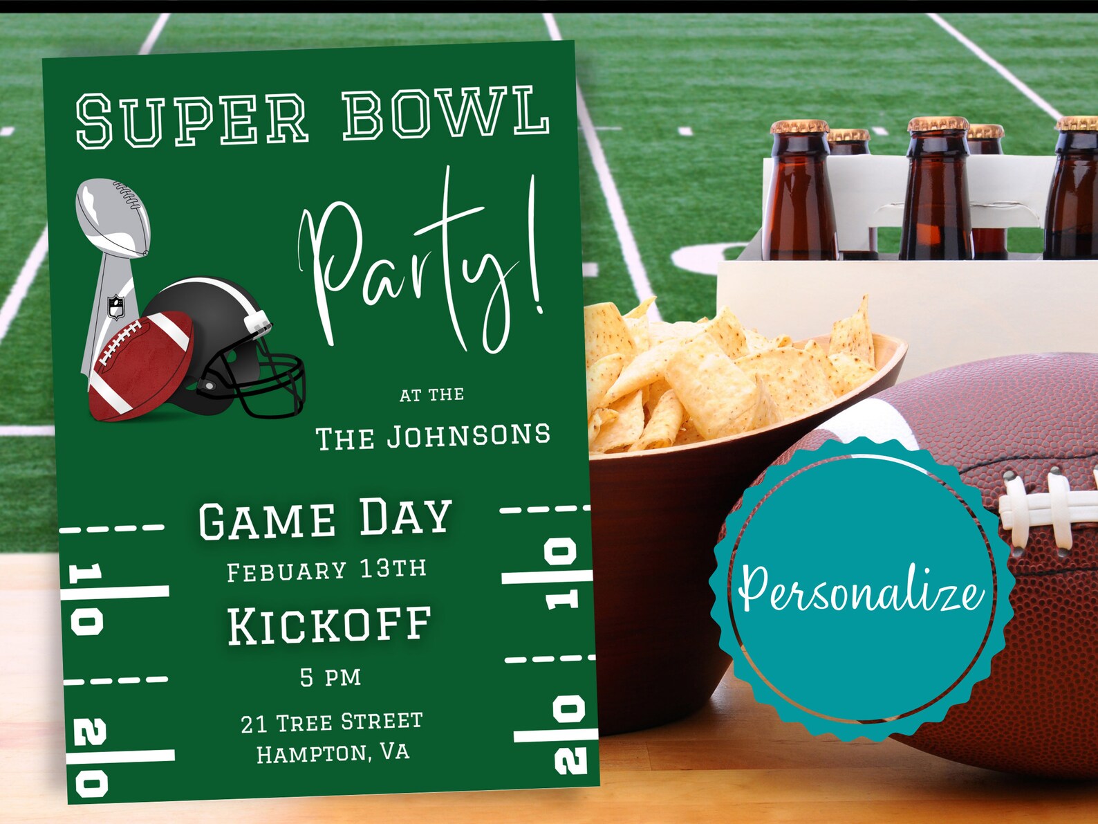Editable Super Bowl Party Invitation Template Football Field Etsy