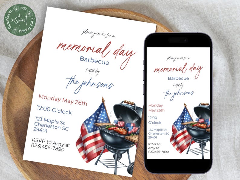Memorial Day BBQ Invitation | Memorial Day Cookout Invitation ...