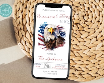 Memorial Day BBQ Phone Invitation Template | Patriotic Memorial Day Cookout Mobile Invitation | Memorial Day Celebration Invitation Template