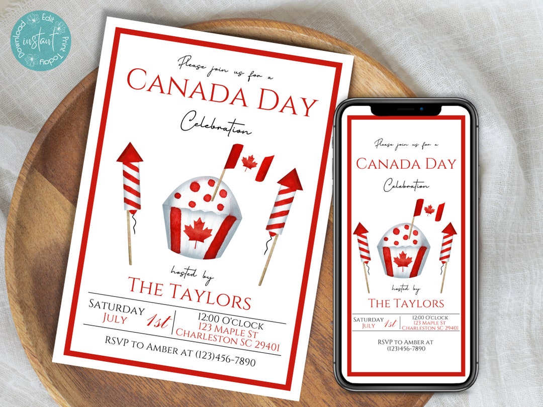 Canada Day Party Invitation Template Canada Day BBQ Editable Invitation