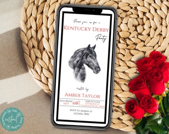 Plantilla de invitación telefónica para la fiesta del Derby de Kentucky / Invitación móvil para la fiesta del día del Derby / Invitación a la fiesta de carreras de caballos / Invitación a la fiesta del sombrero Derby