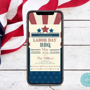 Labor Day BBQ Invitation Phone Template | Printable Labor Day Cookout Mobile Invitation | Digital Labor Day Celebration Invitation Template