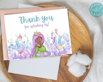 Our Little Mermaid Birthday Thank You Card Template | Mermaid Birthday Thank You Card | Under The Sea Birthday Thank You Card Template