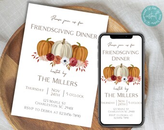Friendsgiving Party Invitation Template | Thanksgiving Dinner Printable Invitation | Friendsgiving Brunch Digital Invitation Template