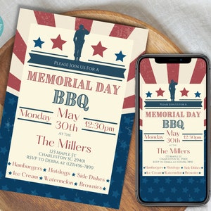 Memorial Day BBQ Invitation Template | Printable Memorial Day Cookout Invitation | Digital Memorial Day Celebration Invitation Template