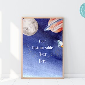 Zwei Mond Geburtstag Anpassbare Zeichen Vorlagen | Zwei Infinity Geburtstag Anpassbare Poster Vorlagen | Weltraum-Geburtstags-Party-Zeichen