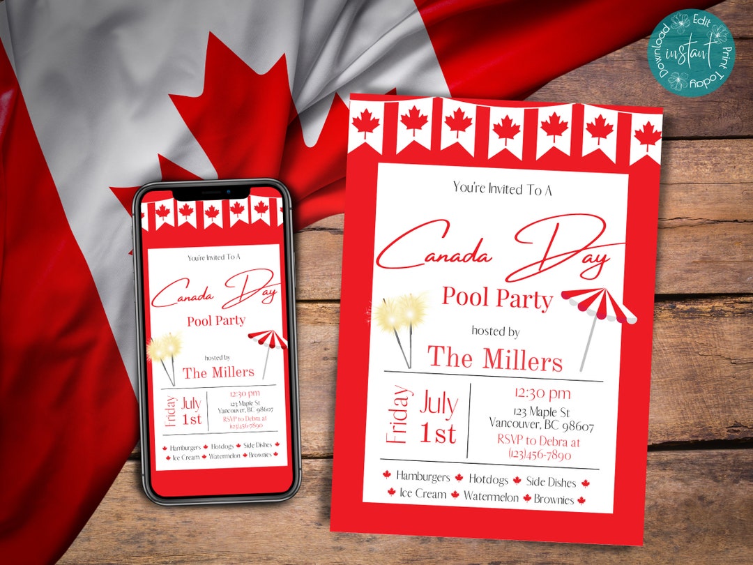 Canada Day Party Invitation Template Canada Day BBQ Editable Etsy