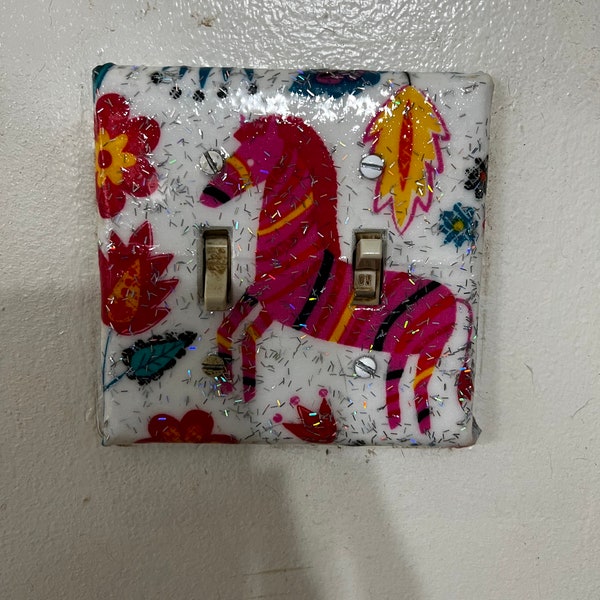 Whimsical HORSE! switchplate!!. oversized double ( fits any double toggle )