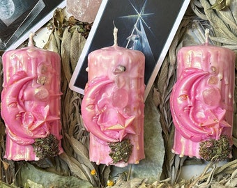 Divine feminine candles, moon candles , intention candles, herbal candles, manifestation candles, crystal candles, altar candles, gift