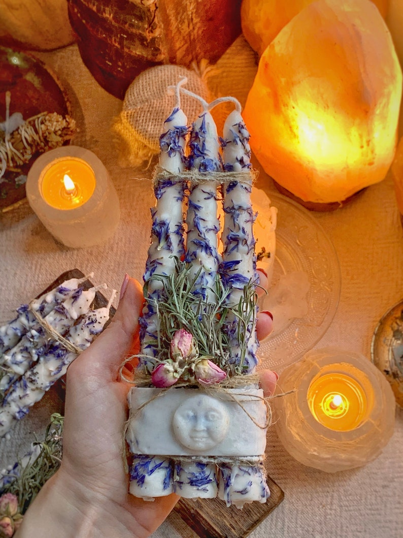 Ensemble de bougies rituelles aux herbes, bougies de lune, bougies d'autel, bougies sort, bougies à la cire de soja, bougies aux herbes, bougies d'intention, cadeau image 2