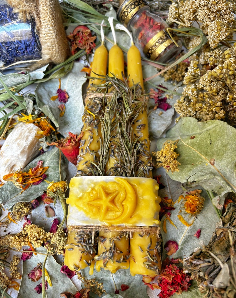 Coffret bougies rituelles à la cire d'abeille, bougies aux herbes, bougies d'autel, bougies à la cire d'abeille, bougies à la lavande, bougies naturelles image 1