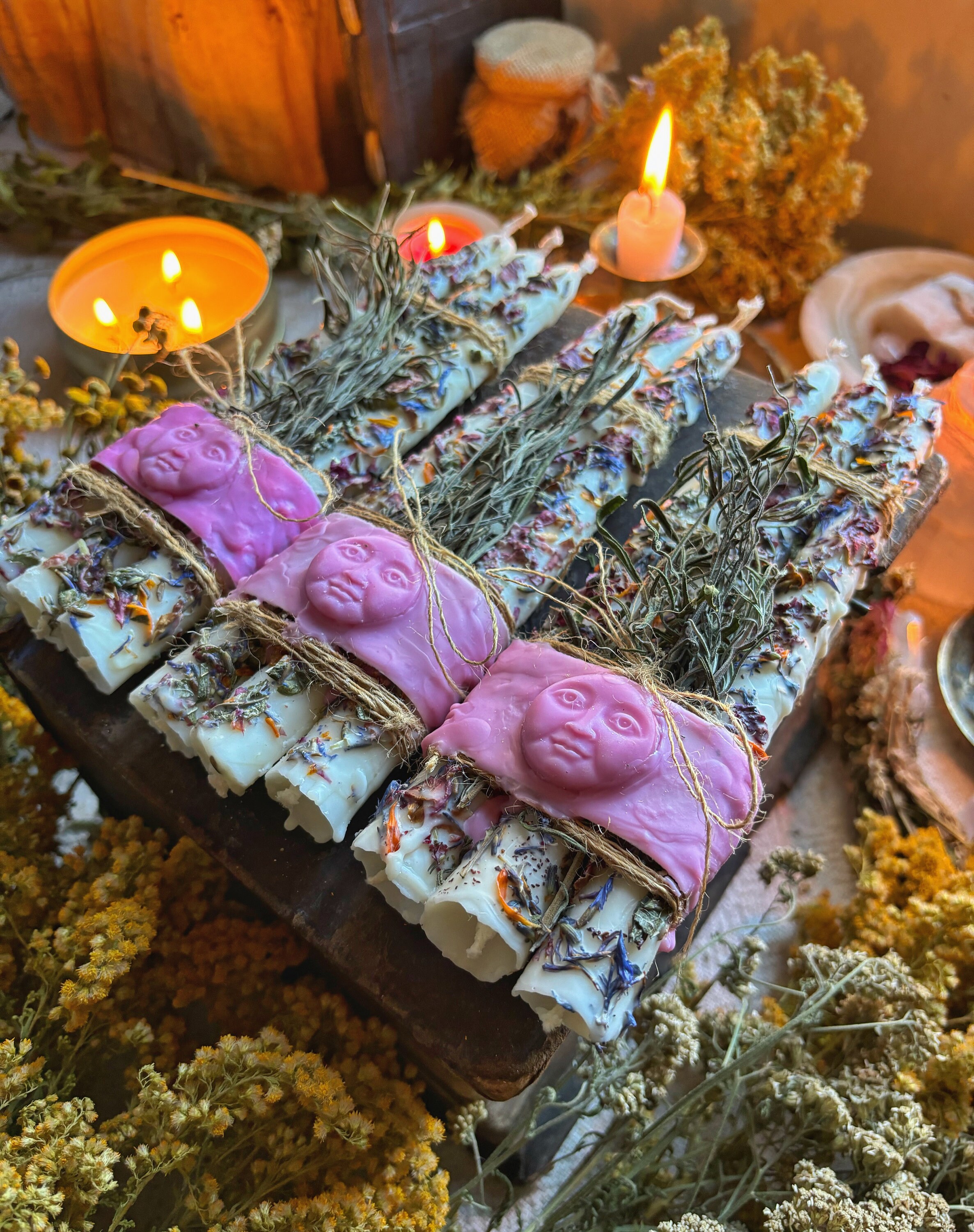 Set Herbal Ritual Candles, Set Altar Candles, Herbal Candles