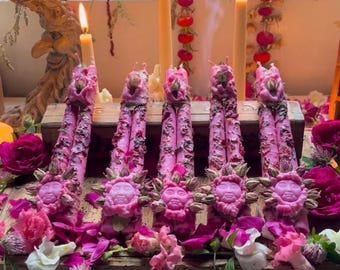 Pink Herbal Ritual Candles, Soy Wax, Rose Lemongrass, Set of 2