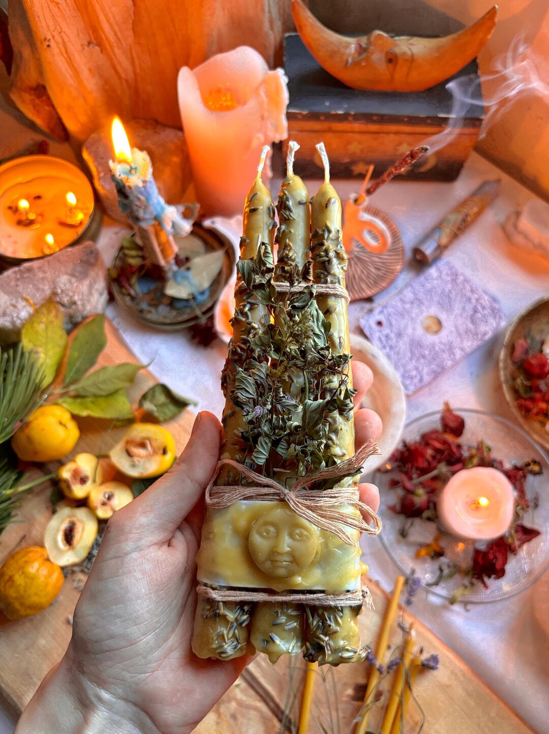 Set Beeswax Herbal Ritual Candles, Herbal Candles, Altar Candles ...