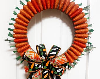 Easter Carrot Burlap Wreath with Ribbons, Spring Door Decor