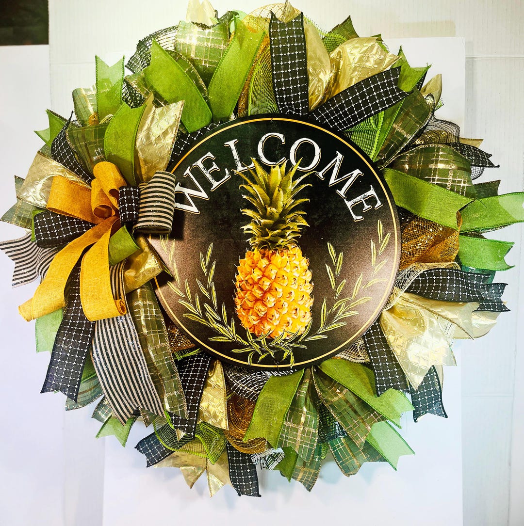 Fall Welcome Wreath With Pineapple Symbol of Hospitality on a Lush Bed ...