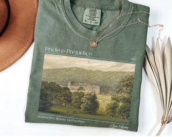 Pride and Prejudice shirt, Pemberley House Comfort Colors Shirt, Mr. Darcy and Elizabeth Bennet Jane Austen shirt, Classic Book lover shirt